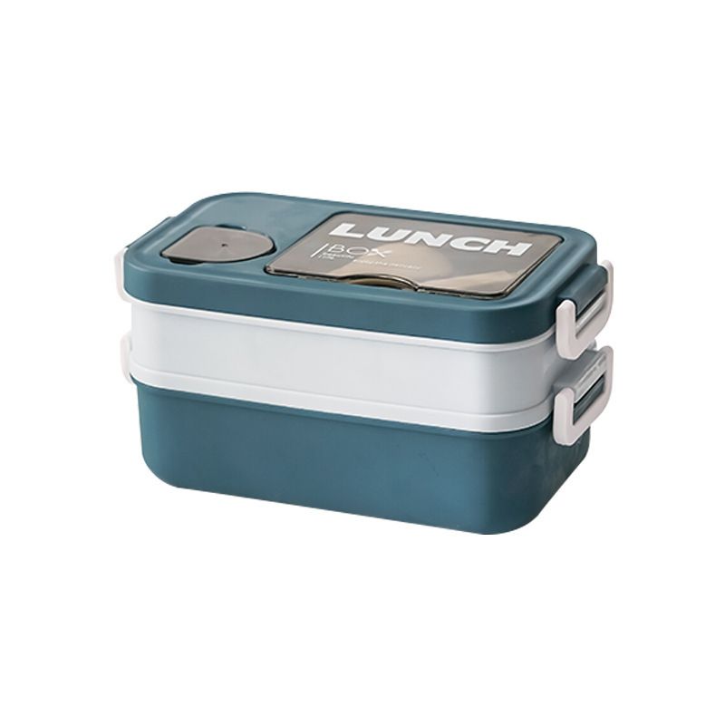 Minimalist Japanese Style Light Double-Layer Plastic Compartment Lunch Box Student Lunch Bento Box Microwave Safe Heating Sauce Box