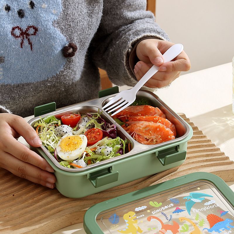 Kids Cartoon 304 Stainless Steel Compartment Lunch Box Student Dorm Cafeteria Portable Food Container Lunch Bento Box with Lid