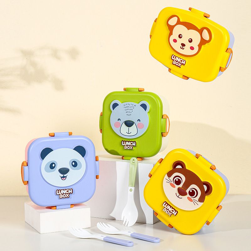 Minimalist Cartoon Square Kids Lunch Box Microwave Heating Student Travel Portable Food Container Bento Box