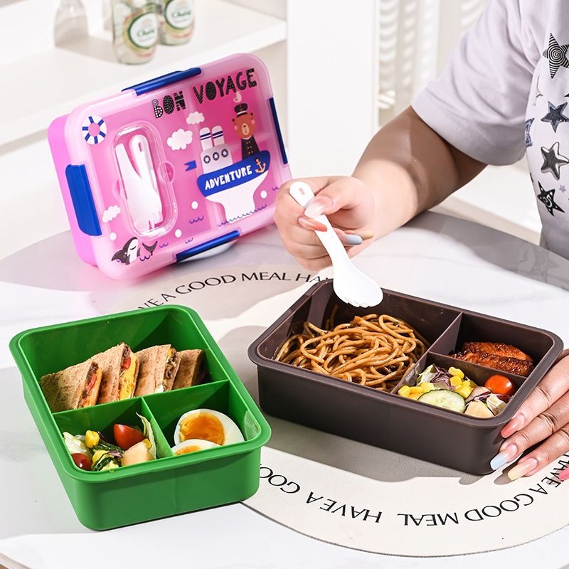 Student Cartoon Compartment Plastic Lunch Box Office Worker Cafeteria Takeout Lunch Bento Box Buckle Food Container
