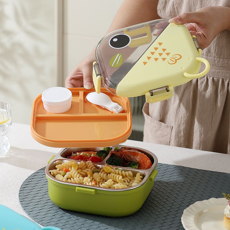 Creative Student 304 Stainless Steel Lunch Box INS Kids Bento Box Portable Takeout Lunch Box with Cutlery Sauce Box