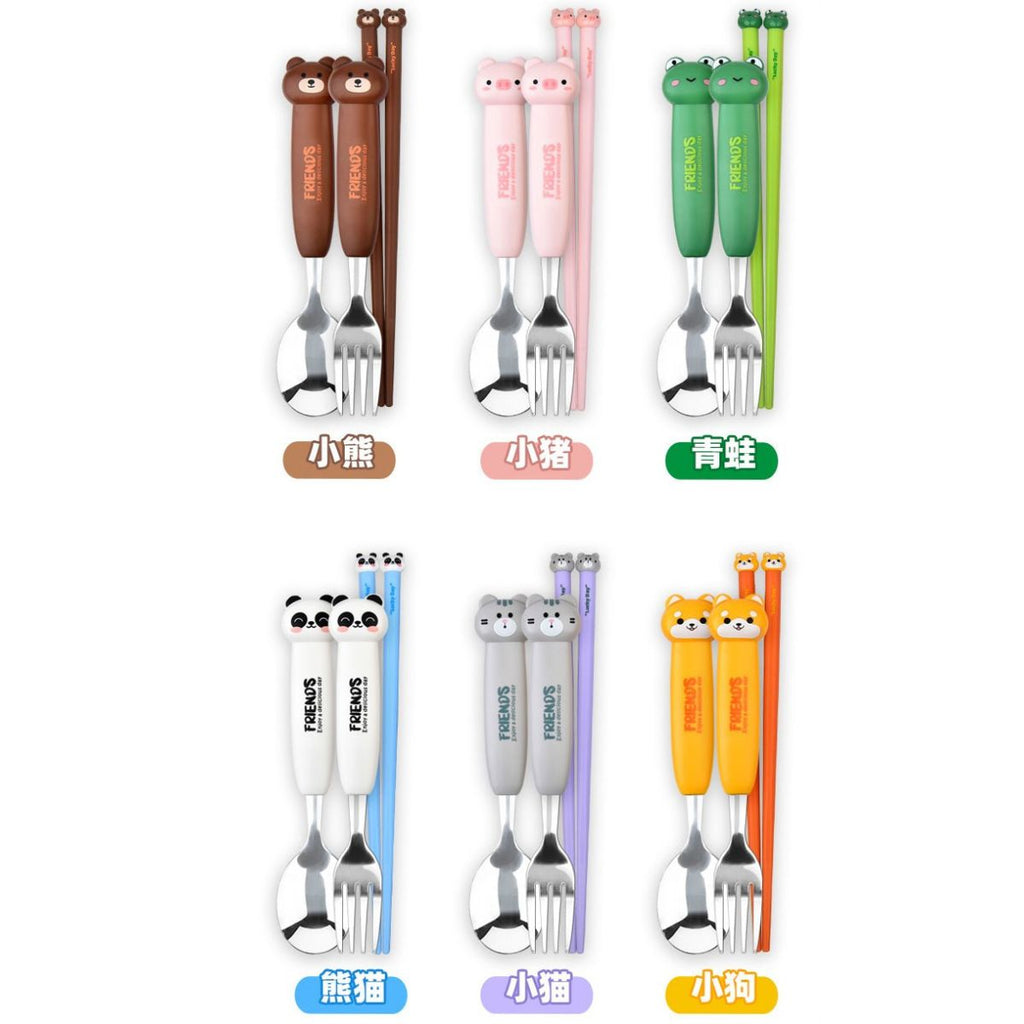 Cartoon Little Bear Student Spoon, Fork and Chopsticks 3-Piece Set Kids Portable Eating Tableware Set General Merchandise Gift