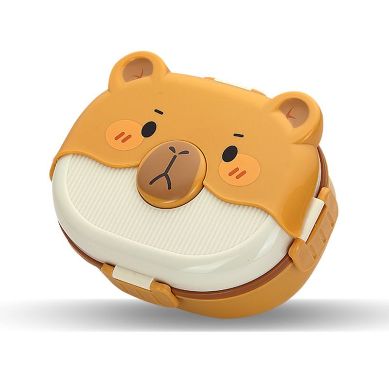 Cartoon Compartment Double-Layer Student Lunch Box with Cutlery Kids Lunch Bento Box Travel Food Container Sauce Box
