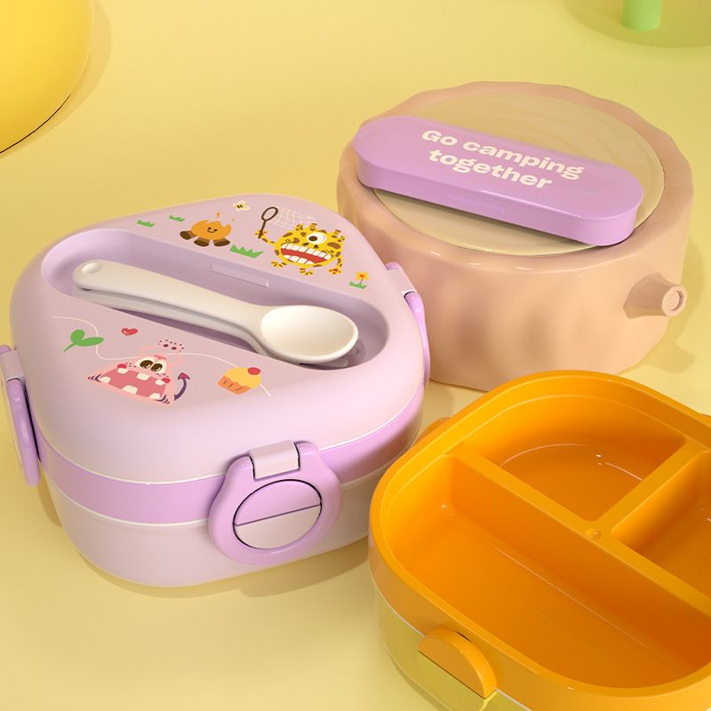 Fiambrera Bento al por mayor de PP y silicona, con compartimentos, diseño de dibujos animados