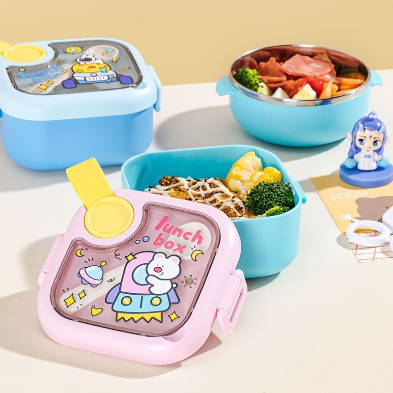 Cartoon 304 Stainless Steel Kids Baby Food Bowl Portable Removable Baby Feeding Tableware Set Eating Bowl with Lid