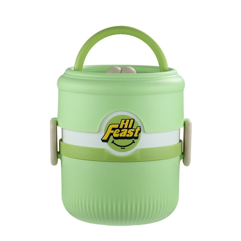 Student Portable Round Stainless Steel Lunch Box Office Worker Double-Layer Lunch Bento Box with Lid Cafeteria Food Container