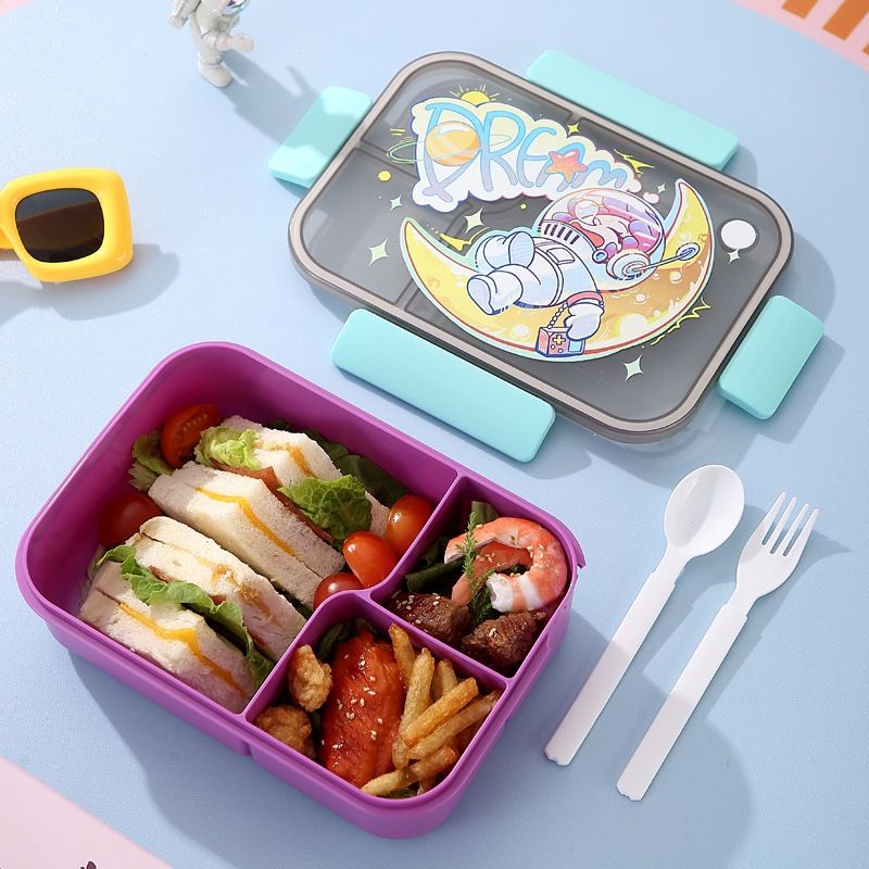Kids Cartoon Dinosaur Plastic PP Lunch Box Student Compartment Lunch Bento Box with Spoon and Fork Portable Food Container