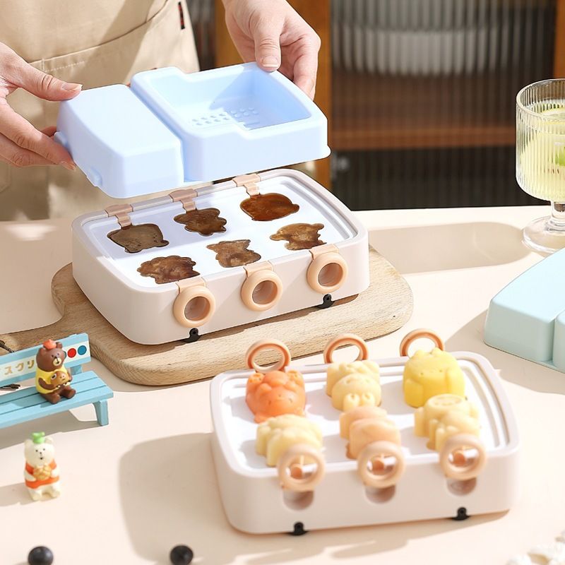 Kids DIY Homemade Popsicle Mold Ice Maker Box Household Easy-Release Ice Tray Cartoon Cute and Fun Silicone Ice Mold