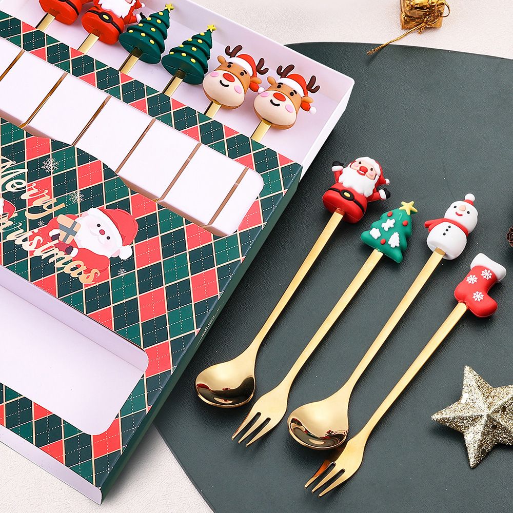 Spoon Christmas Spoon Tableware Santa Claus Reindeer Christmas Set Spoon Gift