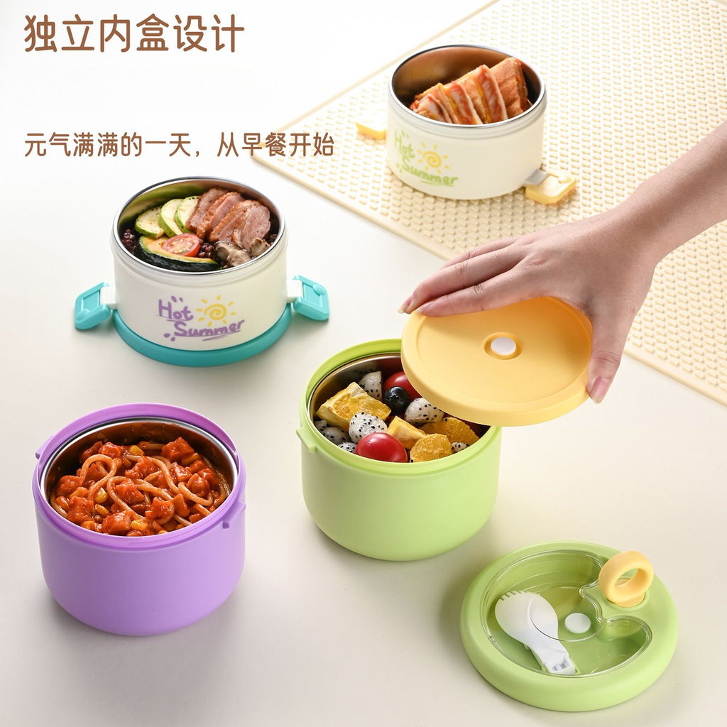 Student Fresh 304 Stainless Steel Double-Layer Round Bucket Lunch Box Office Worker Lunch Bento Box Food Container