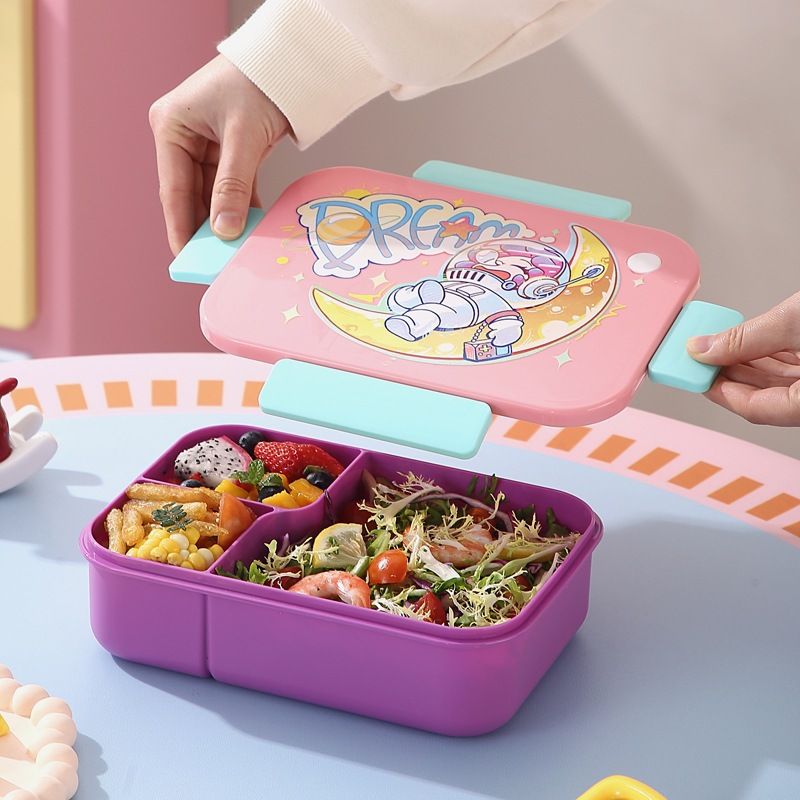 Student Cartoon Cute and Fun Lunch Box Plastic Compartment Lunch Box Microwave Safe with Lid Large Capacity Bento Box