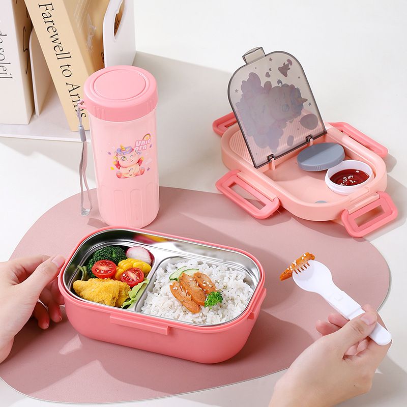 Student Cartoon Rabbit Little Bear 304 Stainless Steel Compartment Lunch Box Portable Light Food Container Sauce Box