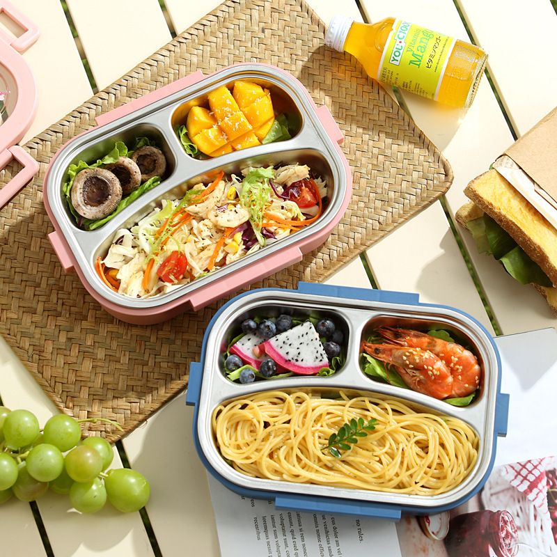 Student Cartoon 304 Stainless Steel Compartment Lunch Box with Lid Office Worker Portable Lunch Bento Box Travel Food Container