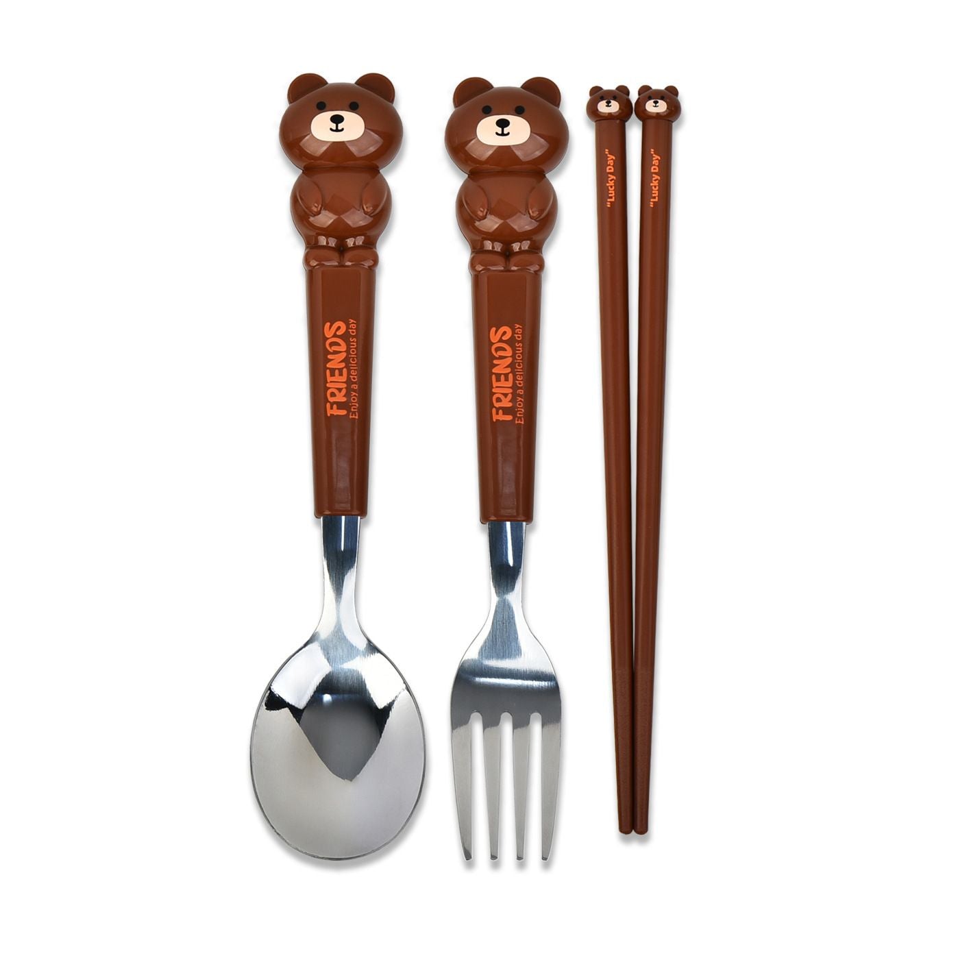 Cartoon Little Bear Frog Kids Stainless Steel Tableware Set Student Travel Portable Spoon, Fork and Chopsticks 3-Piece Set Gift