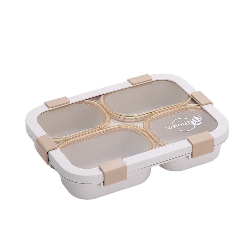 Student Minimalist Wheat Compartment Lunch Box Office Worker Cafeteria Takeout Buckle Bento Box Light Food Container