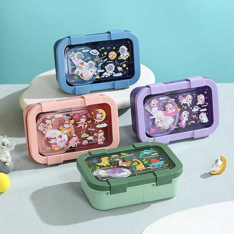 Cartoon Kids Plastic Compartment Lunch Box Student Lunch Bento Box Soup Bowl Microwave Safe Portable Food Container