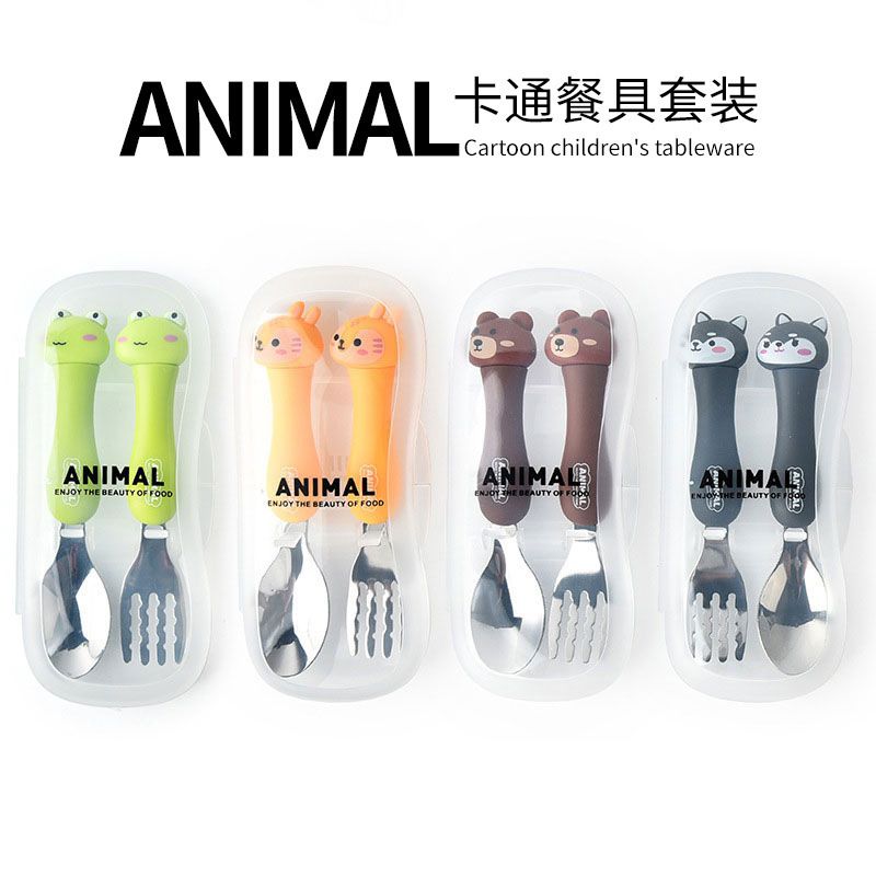 Cartoon 304 Stainless Steel Kids Tableware Set 2-Piece Set Gift Wholesale Portable Student Spoon and Fork Set