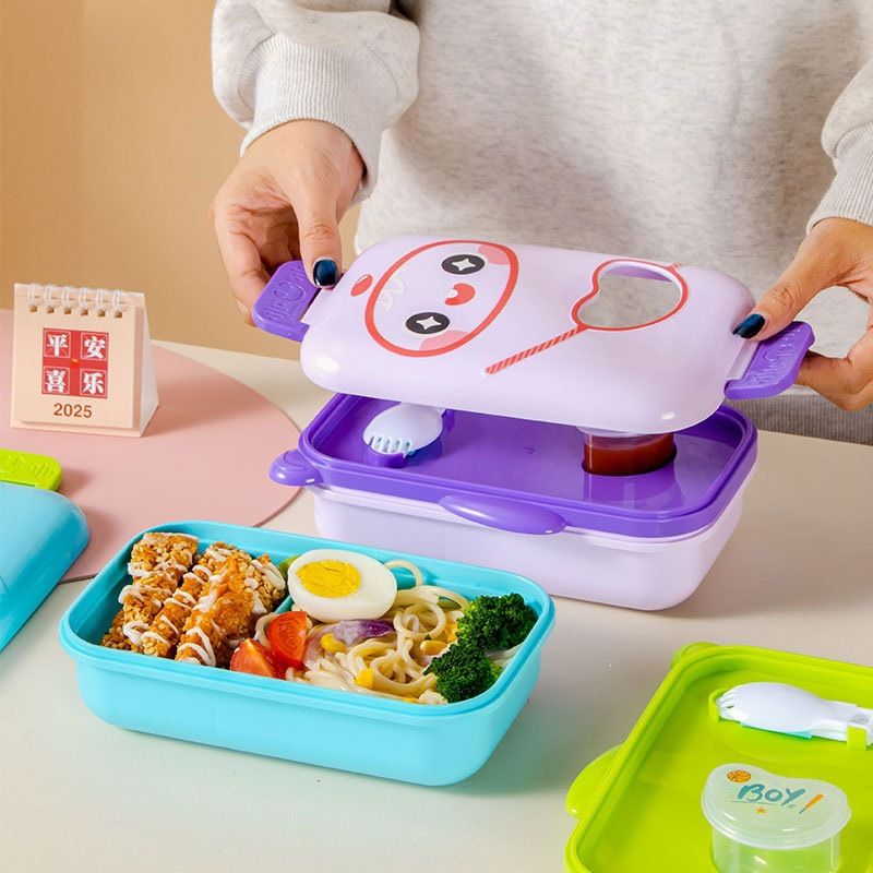 Cute Cartoon Kids Heart Type Plastic Compartment Lunch Box Creative Cute and Fun Student Lunch Bento Box with Lid