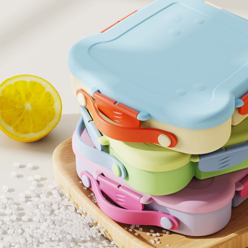 Cartoon Toast Shape Kids Compartment Lunch Box Student Lunch Bento Box Microwave Heating with Spoon and Fork Sauce Box