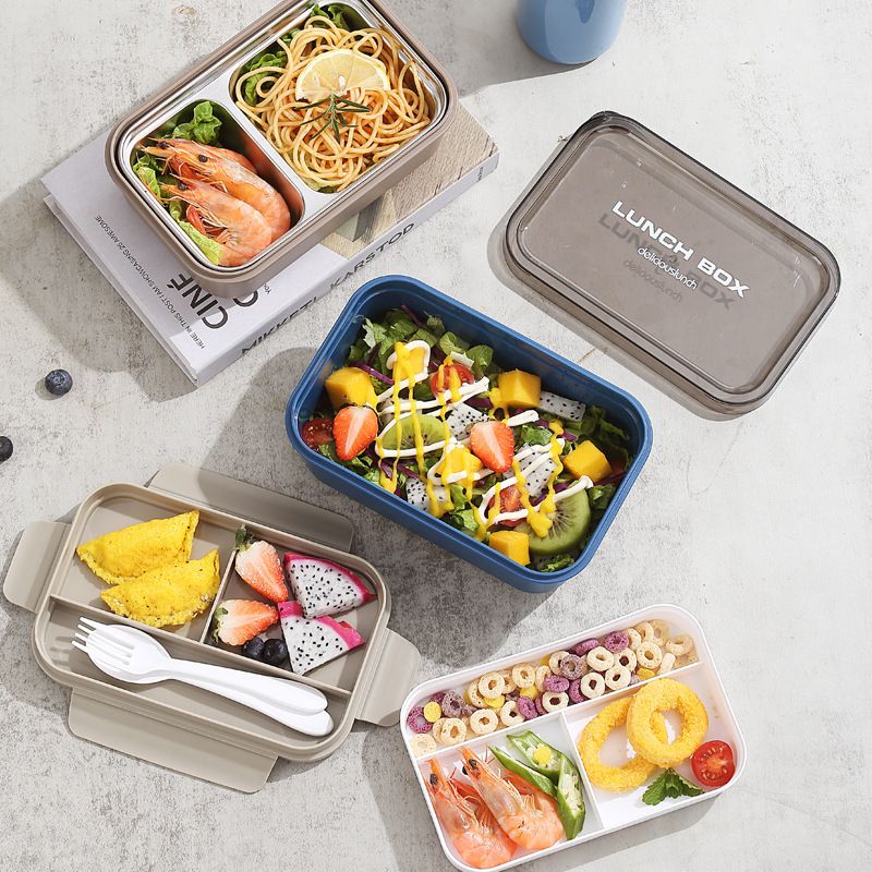 Student 304 Stainless Steel Minimalist Buckle Lunch Box Office Worker Plastic Compartment Lunch Box Cafeteria Takeout Bento Box