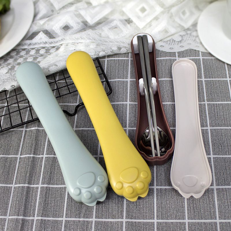 Cartoon Cat Paw 304 Stainless Steel Tableware Set Student Adult Outdoor Travel Spoon and Chopsticks 2-Piece Set Gift