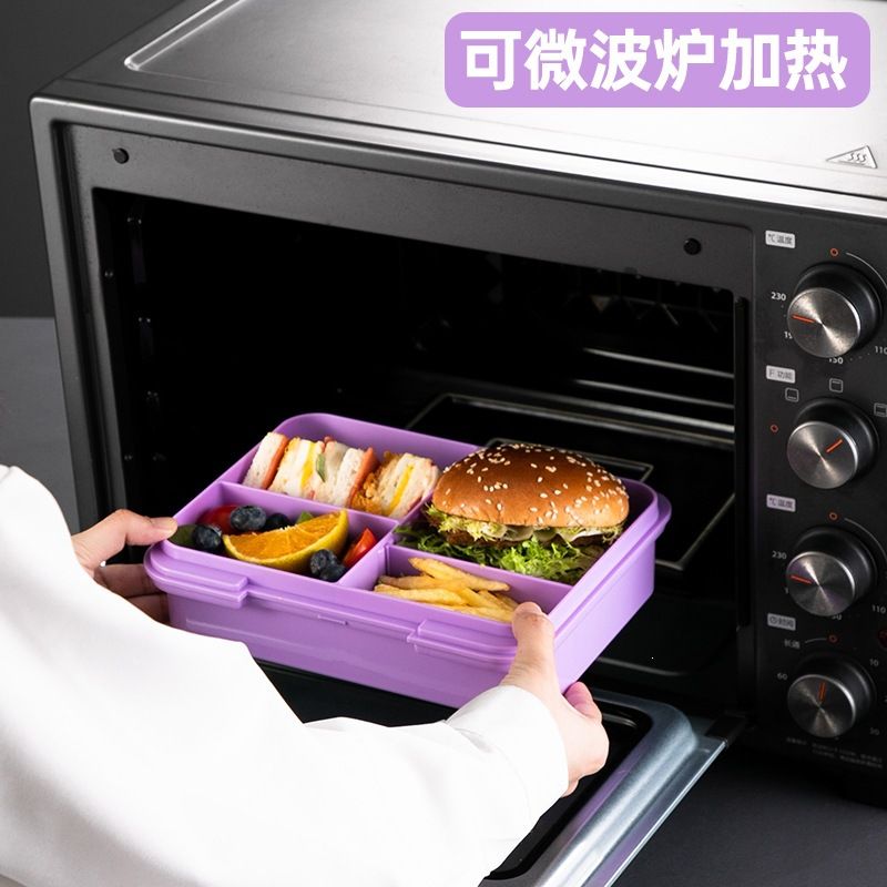 Student Cartoon Plastic Large Capacity Compartment Lunch Box with Handle Soup Bowl Kids Portable Lunch Bento Box