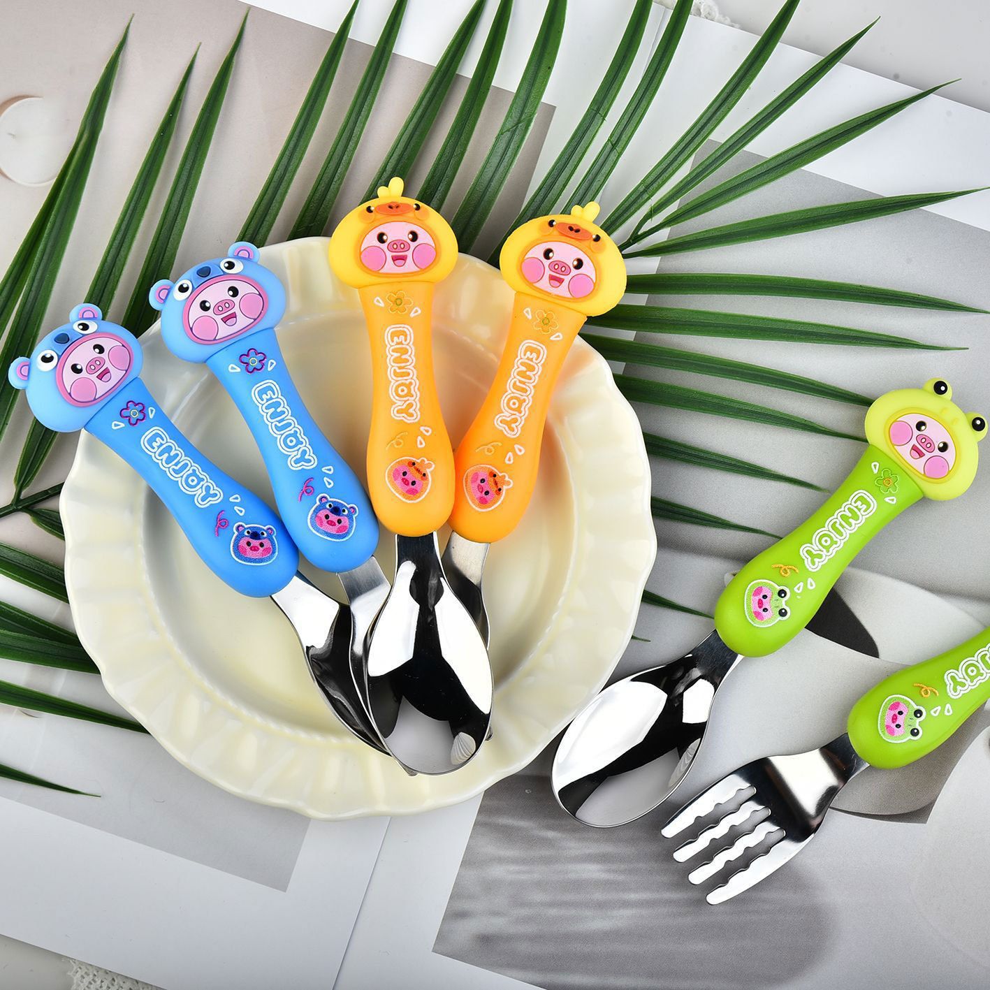 Cartoon Kids 304 Stainless Steel Tableware Set 2-Piece Set Gift Portable Student Spoon and Fork Set