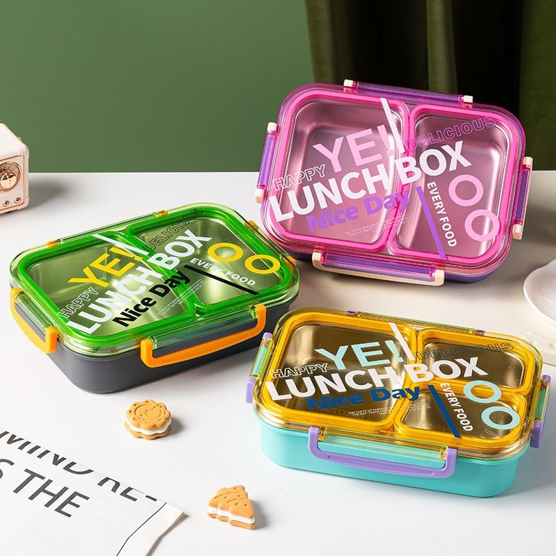 Office Worker 304 Stainless Steel Compartment Lunch Box Student Cafeteria Takeout Lunch Box Buckle Bento Box Large Capacity