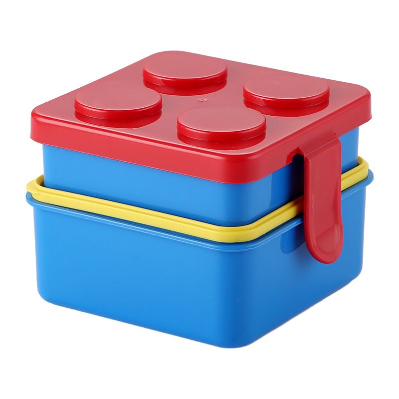 Creative Student Building Blocks Double-Layer Square Lunch Box Microwave Heating Lunch Bento Box Storage Outdoor Food Container