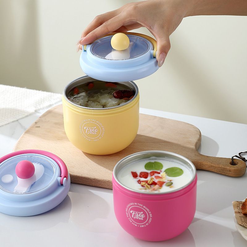 Stylish Student 304 Stainless Steel Large Capacity Breakfast Cup Milk Cup Office Worker Portable Porridge Jar Soup Cup with Lid