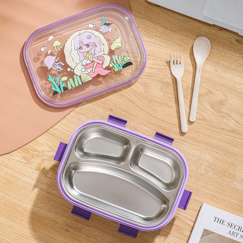 Kids Cartoon Cute and Fun Plastic Compartment Lunch Box Student Cafeteria Takeout Buckle Lunch Bento Box with Lid