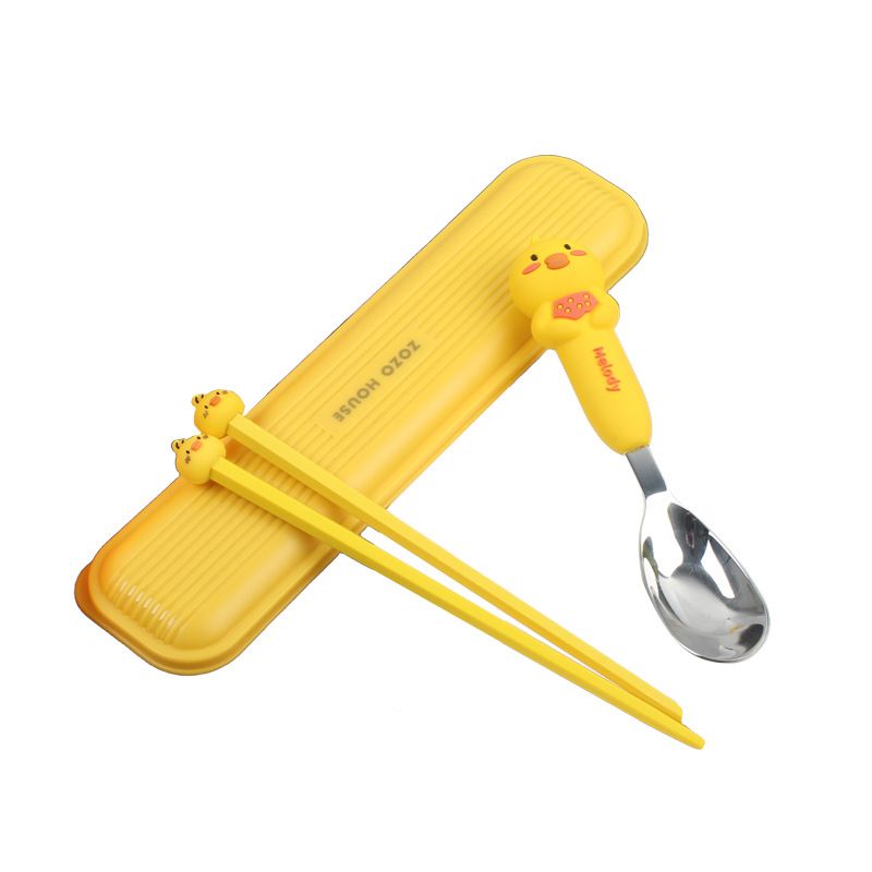 Cartoon Rabbit 304 Stainless Steel Kids Tableware Set Student Travel Portable Spoon and Chopsticks 2-Piece Set Gift Logo