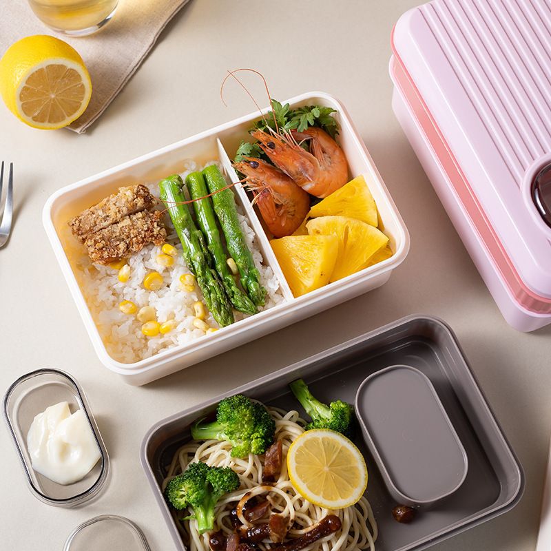 Minimalist Double-Layer Student Plastic Compartment Lunch Box Office Worker Lunch Bento Box Microwave Safe Heating