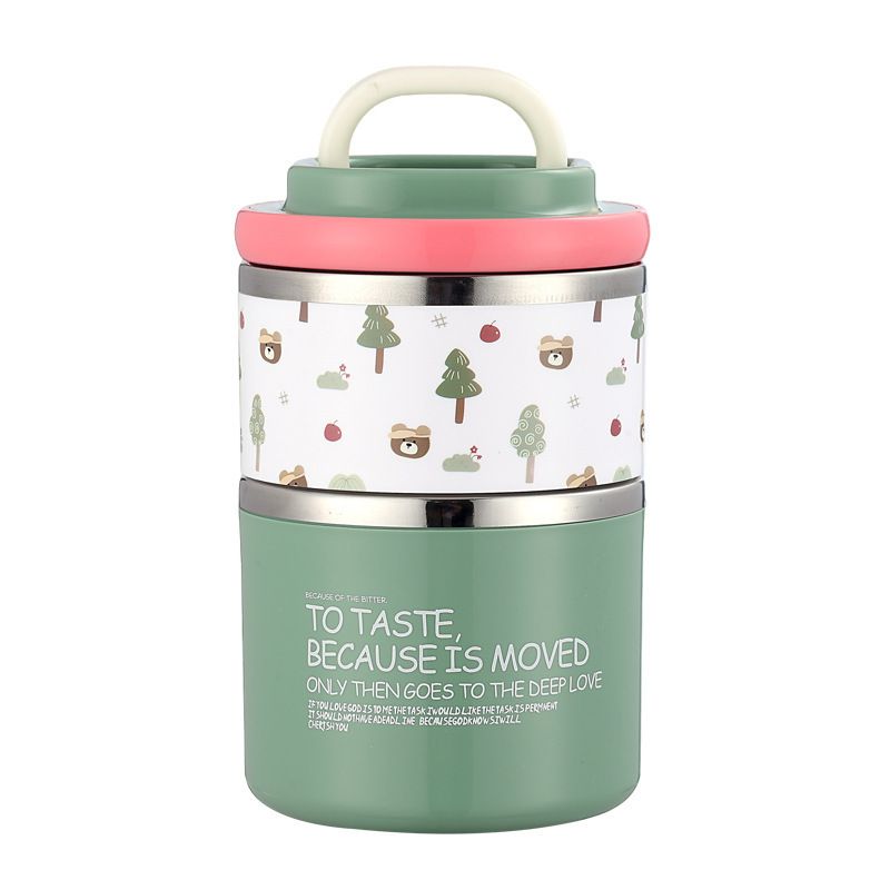 Student Minimalist Double-Layer 304 Stainless Steel Round Bucket Lunch Box Office Worker Lunch Bento Box Portable Food Container