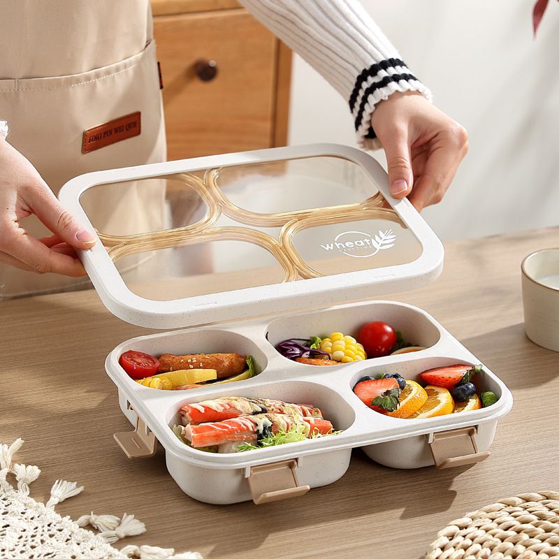 Fiambrera Bento de PP/AS/Paja de Trigo/Silicona al por mayor, Contenedor Portátil para Preparación de Comidas