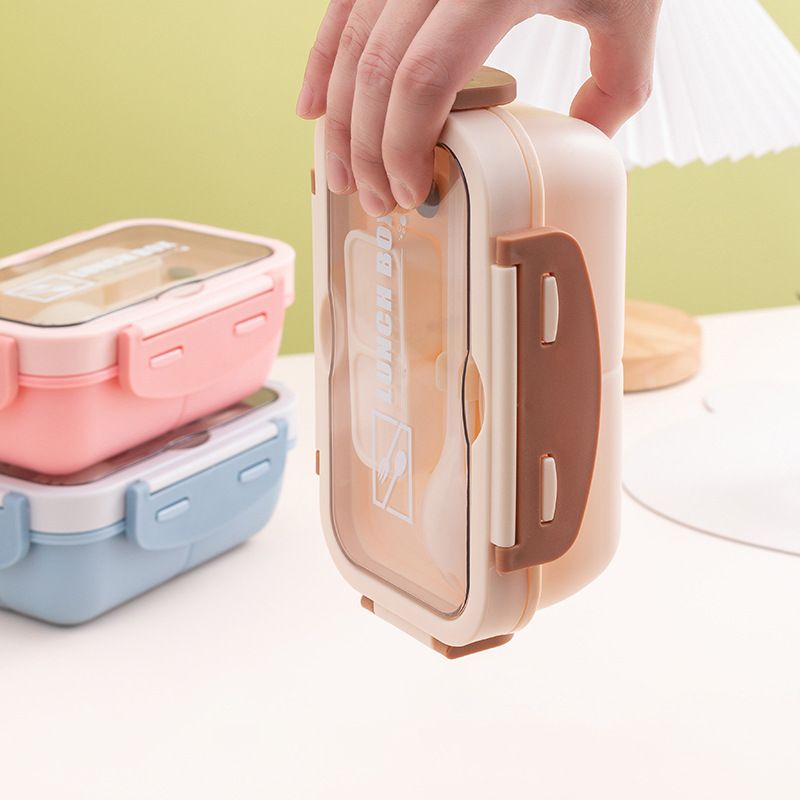 Japanese Style Minimalist Student Compartment Lunch Box Office Worker Lunch Bento Box Microwave Safe Heating with Cutlery Sauce Box