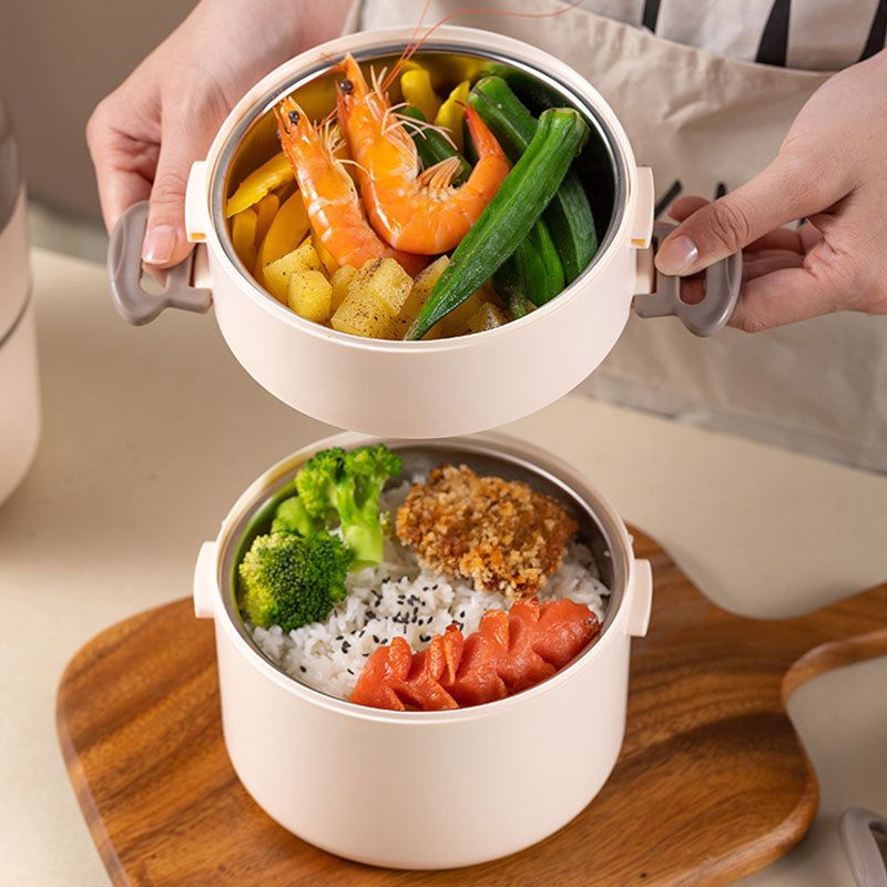 Student Dorm 304 Stainless Steel Single/Double Layer Round Bucket Lunch Box Office Worker Cafeteria Takeout Lunch Bento Box