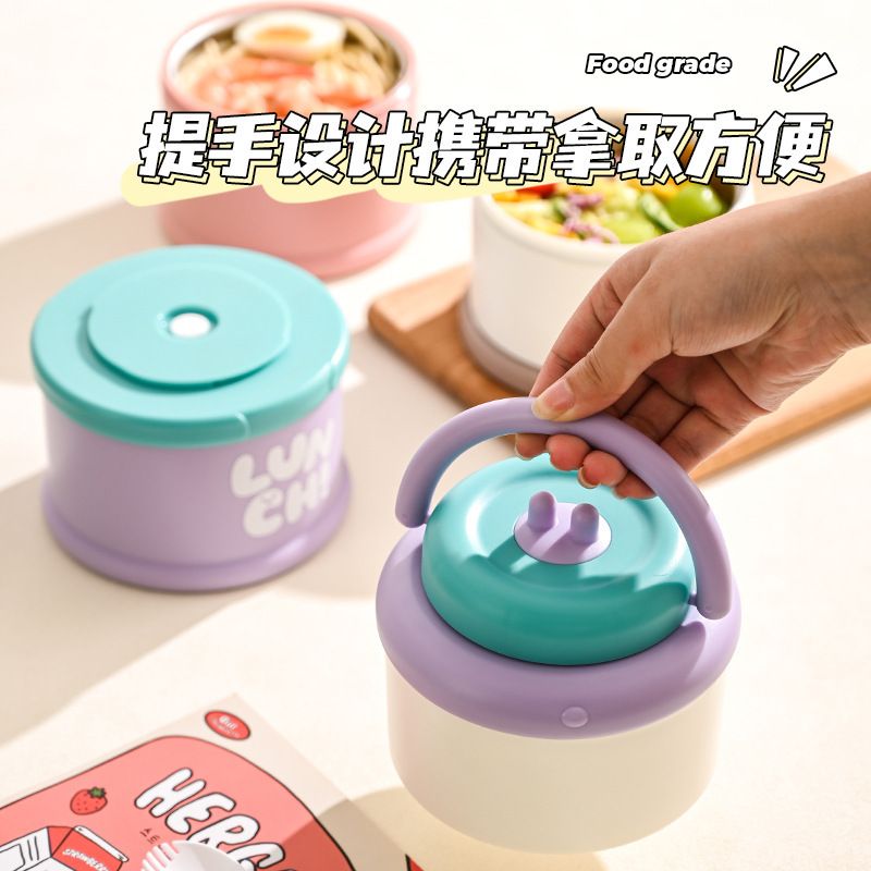 Stylish Student Double-Layer Round Bucket Lunch Box 304 Stainless Steel Office Worker Bento Lunch Box with Lid