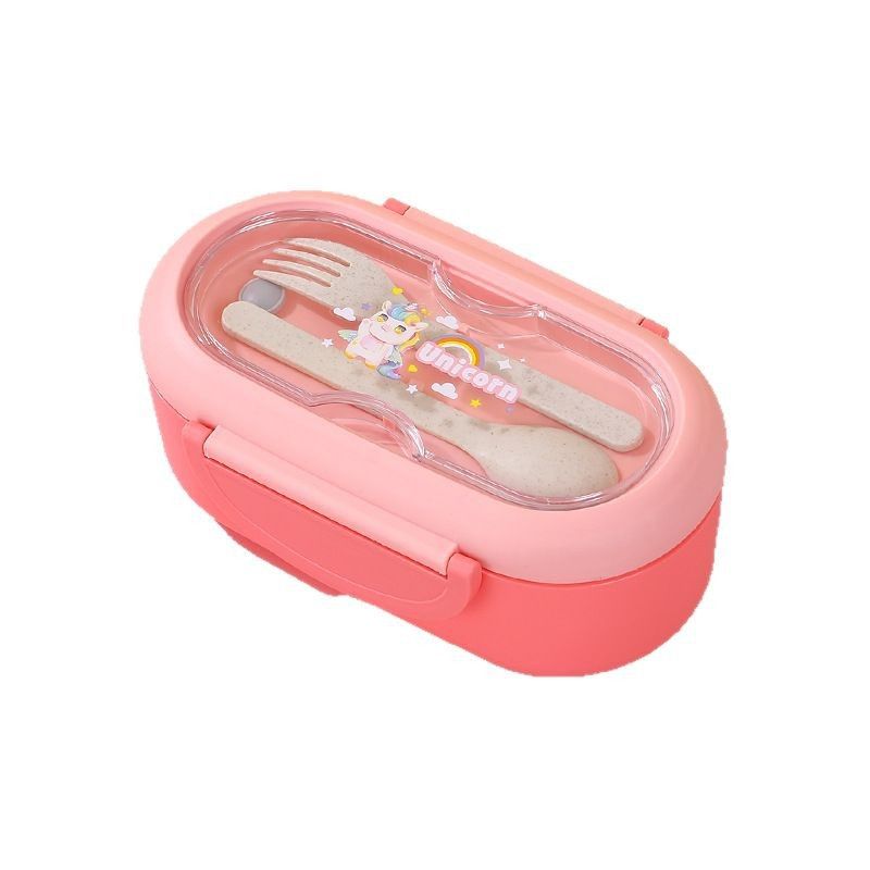 Minimalist Cartoon Plastic Compartment Lunch Box with Cutlery Student Microwave Safe Bento Box Buckle Food Container