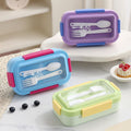 Student 304 Stainless Steel Lunch Box Office Worker Buckle Lunch Bento Box Plastic Food Container Compartment Spoon and Fork Cutlery
