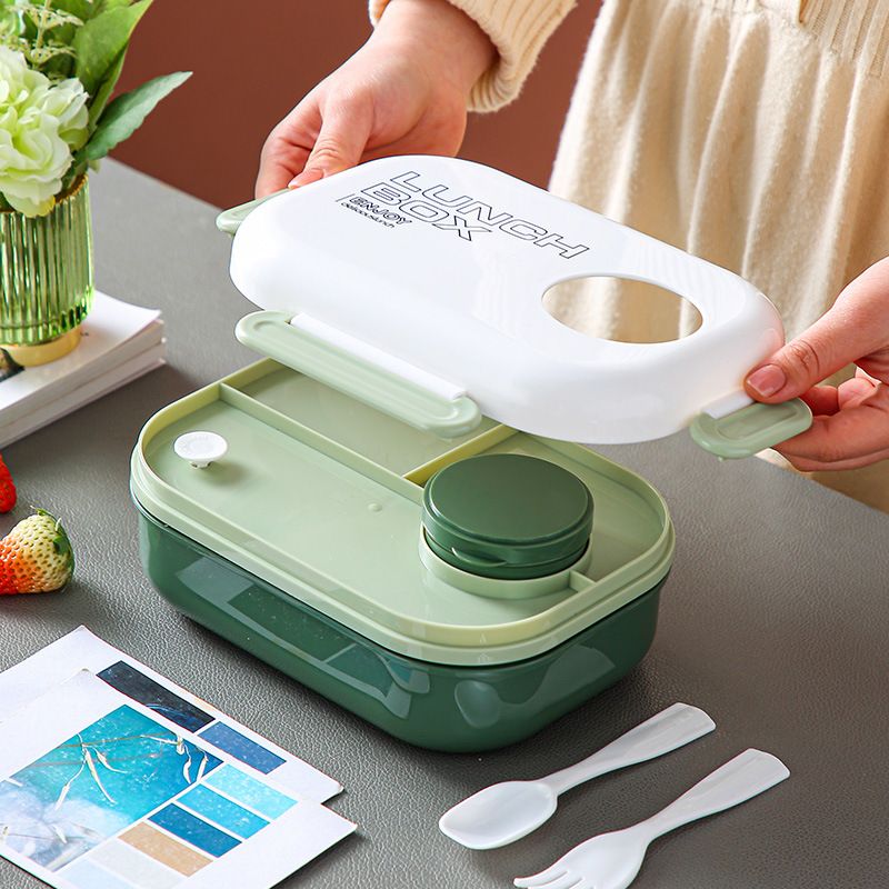 Minimalist Office Worker Large Capacity Compartment Buckle Lunch Box Student Lunch Bento Box Microwave Safe with Cutlery
