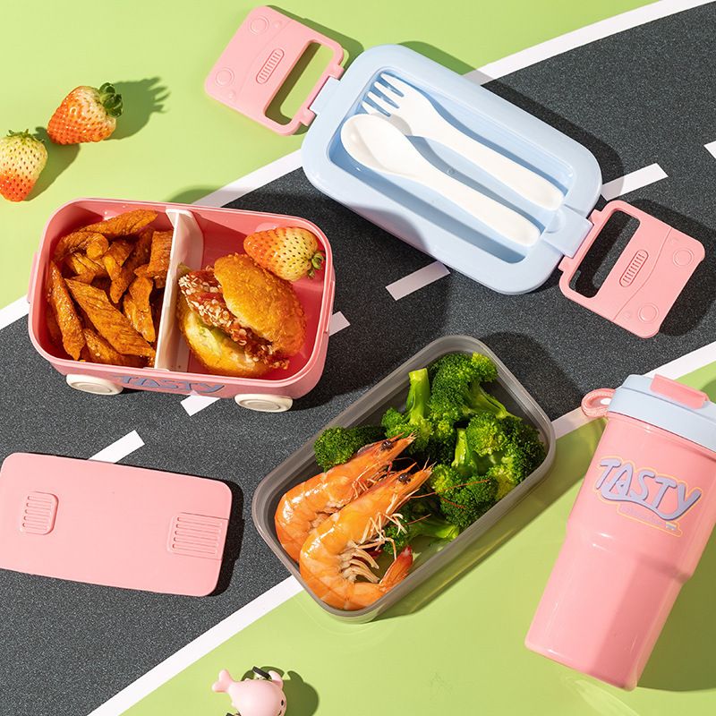Cartoon Car Shape Student Compartment Lunch Box and Water Cup Set Camping Portable Lunch Bento Box Food Container