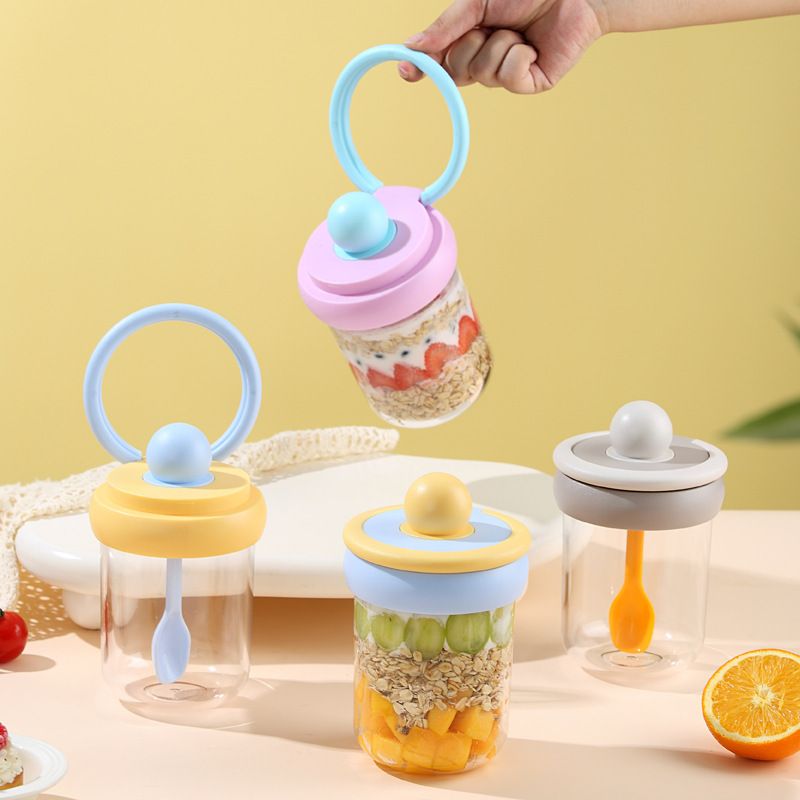Minimalist Student Oatmeal Cup with Spoon Milkshake Cereal Milk Cup Outdoor Portable Salad Cup with Handle