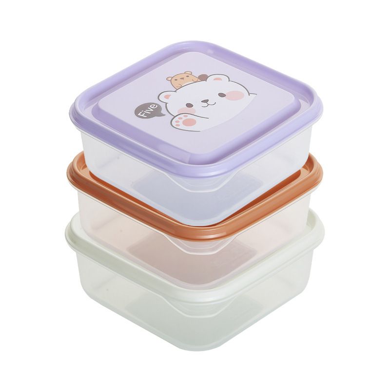 Kitchen Cartoon Plastic Freshness Box 3-Piece Set Fridge Storage Box Student Snack Food Container Set