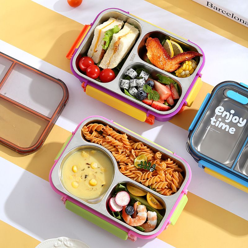 Minimalist 304 Stainless Steel Compartment Student Lunch Box Office Worker Portable Buckle Lunch Bento Box