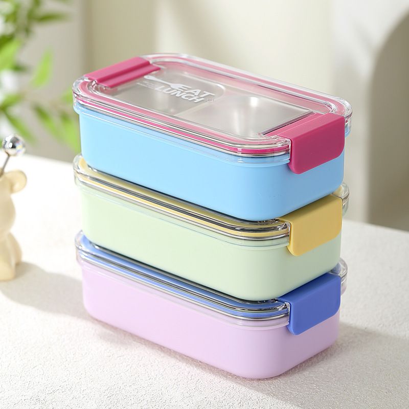 Student 304 Stainless Steel Compartment Lunch Box Office Worker Portable Lunch Bento Box Dorm Takeout Food Container with Spoon and Fork