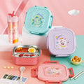 Student Cartoon 304 Stainless Steel Compartment Lunch Box Kids Spring Outing Portable Lunch Bento Box with Cutlery