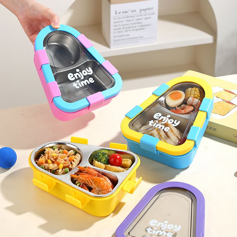 Cartoon Student 304 Stainless Steel Lunch Box Office Worker Compartment Lunch Bento Box with Lid Tableware