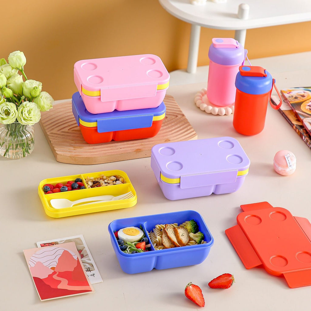 Fiambrera Bento de Plástico al por Mayor, Recipiente para Almuerzo a Prueba de Fugas, Doble Capa