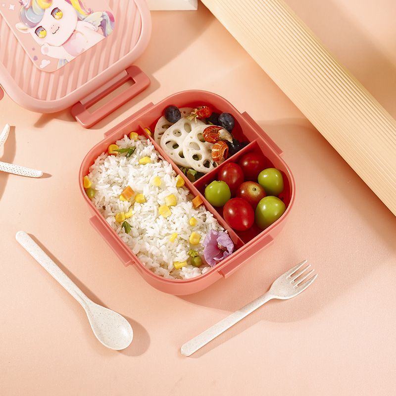 Student Cartoon 304 Stainless Steel Compartment Lunch Box Kids Spring Outing Portable Lunch Bento Box with Cutlery